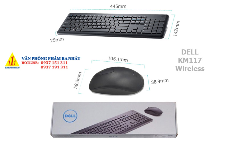 Bàn phím chuột không dây Dell KM117, combo bàn phím chuột không dây, Dell KM117