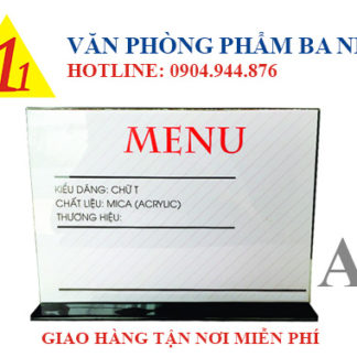 kệ mica a4 chữ T, kệ menu mica, khay menu mica A4 ngang chữ T, bảng menu ngang chữ T