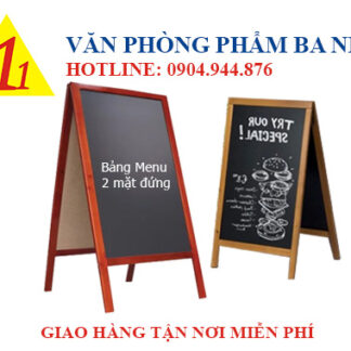 bảng menu đứng chân gỗ nền đen viết phấn, bảng đen menu đứng