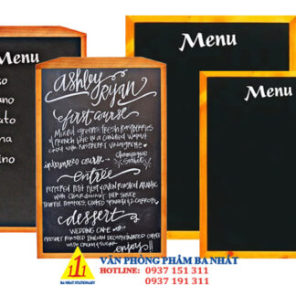 bảng đen menu, bảng menu treo tường gỗ nền đen viết phấn