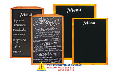 bảng đen menu, bảng menu treo tường gỗ nền đen viết phấn