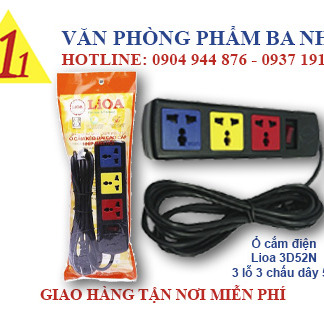 ổ cắm điện, ổ cắm lioa 3d52n, ổ cắm điện 3 lỗ 3 chấu dây 5m Lioa