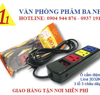 ổ cắm điện, ổ cắm lioa 3d32n, ổ cắm điện 3 lỗ 3 chấu dây 3m Lioa