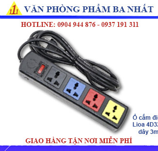 ổ cắm điện, ổ cắm lioa 4D32N, ổ cắm điện 4 lỗ dây 3m Lioa