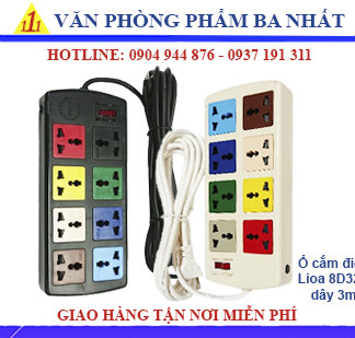 ổ cắm điện, ổ cắm lioa 8D32N, ổ cắm điện 8 lỗ dây 3m Lioa