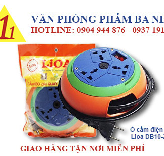 ổ cắm điện tròn, ổ cắm lioa db10-2-10a, ổ cắm điện 3 lỗ 3 chấu dây dài 10m Lioa