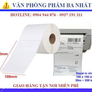 Giấy in tem nhiệt 100x150, Decal in nhiệt 100x150 mm cuộn 50m có 350 tem