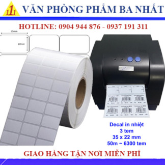 Decal nhiệt in mã vạch 3 tem 35x22, Decal in nhiệt 35x22 mm cuộn 50m có 6300 tem