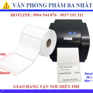 Giấy in tem nhiệt 58x40, Decal in nhiệt 58x40 mm cuộn 30m có 700 tem
