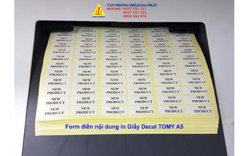 mẫu in decal Tomy A5, form điền nội dung in giấy decal tomy A5
