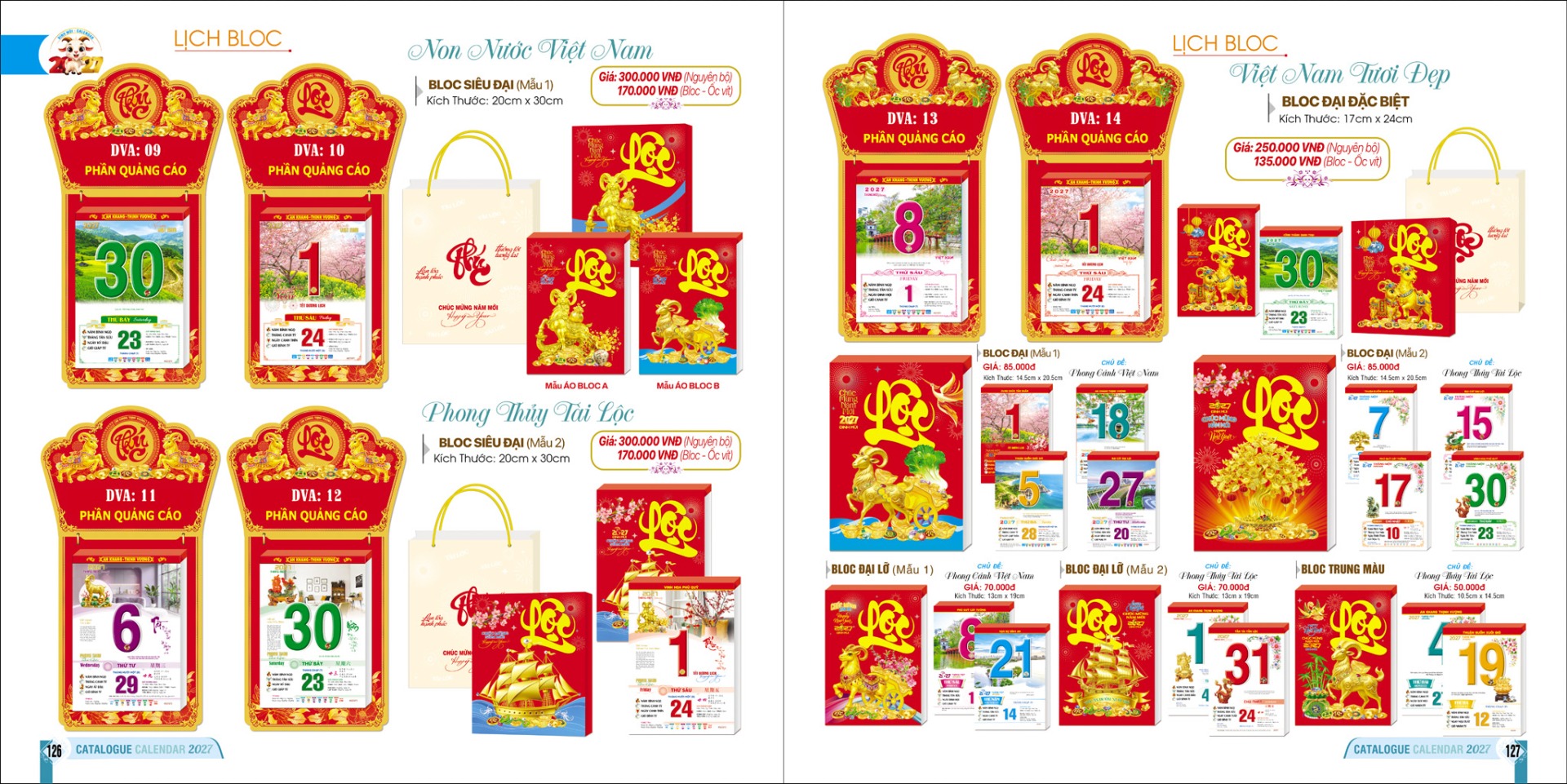 Lịch Bloc siêu đại 2027 Đinh Mùi | In bloc lịch siêu đại giá rẻ 4 catalogue binh minh 2027 trang 126 trang 127 copy