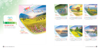 Lịch treo tường 7 tờ lò xo 2026 Một thoáng Việt Nam, ghi lại những khung cảnh đặc trưng từ ruộng bậc thang Mù Cang Chải, đồi chè, sông nước, bình minh trên biển đến danh thắng Ninh Bình và Huế. Bộ lịch gợi nhớ vẻ đẹp thanh bình và thơ mộng của đất nước.