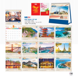 TOP 99+ ý tưởng kinh doanh lịch Tết 2025 siêu lợi nhuận 12 Bộ lịch “Vòng quanh thế giới” 2026 – ghi dấu hành trình qua những thắng cảnh nổi tiếng, mang phong cách du lịch hiện đại, hình ảnh tươi sáng, sang trọng.