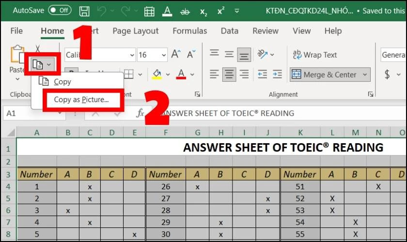Chuyển Excel sang Word bằng cách chuyển định dạng sang ảnh