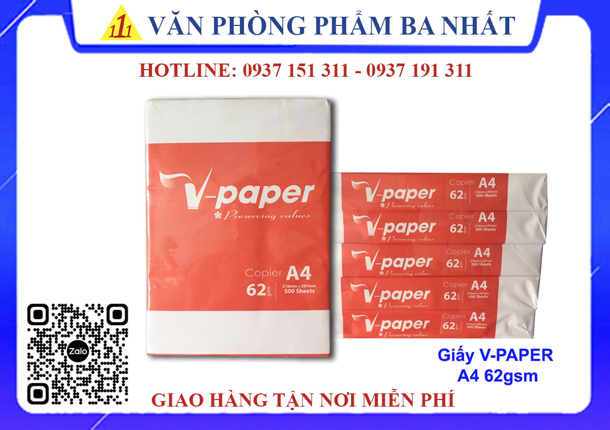 giấy in V-Paper A4 62gsm, giấy V-Paper A4 62 gsm