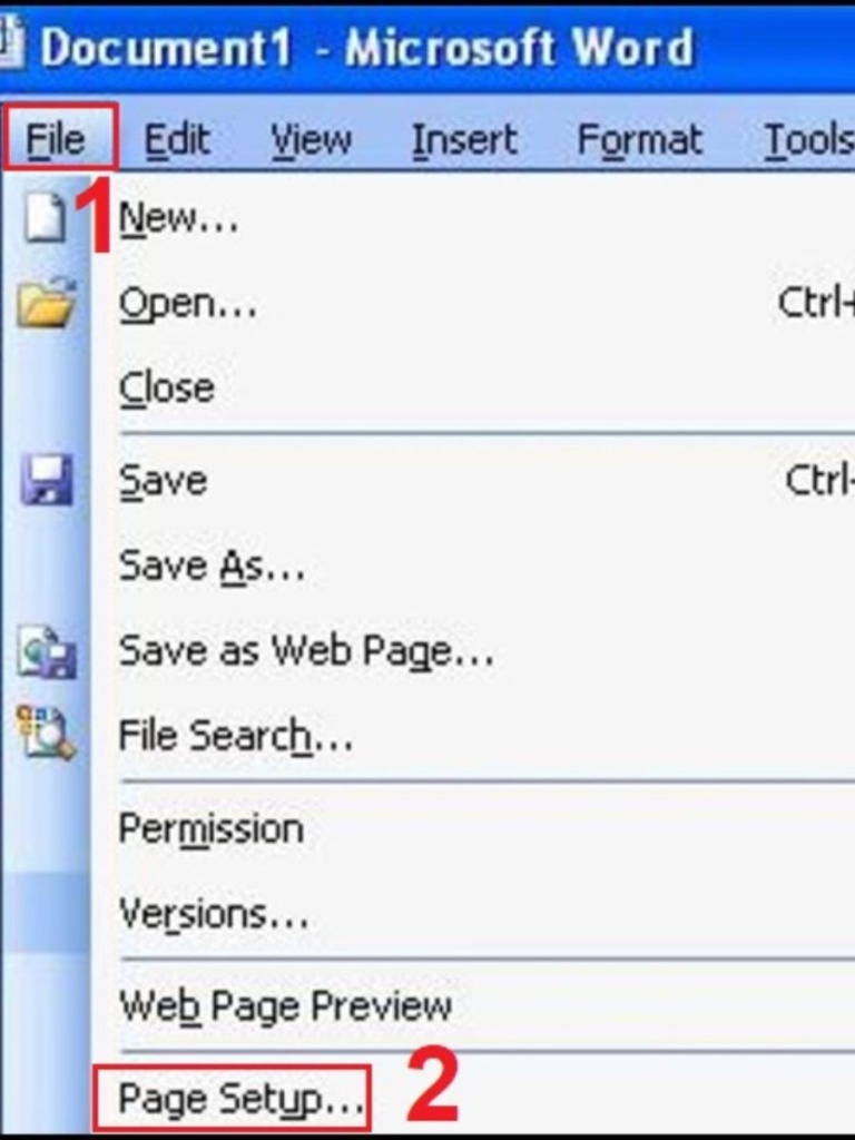Mở Page Setup trong mục File