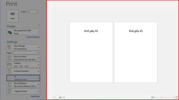 Cách in A4 thành 2 trang A5 trong Word
