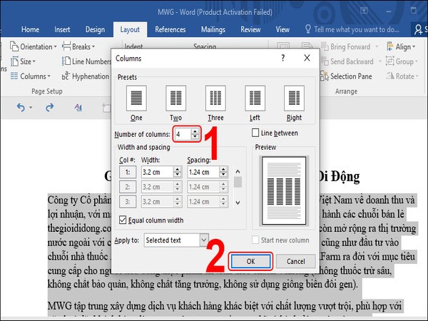 Chia đều văn bản thành các cột trong Word