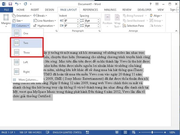 Các bước chia văn bản thành nhiều cột  trong Word 2007