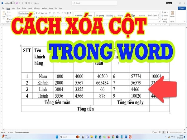 Cách xóa cột đã chia trong word