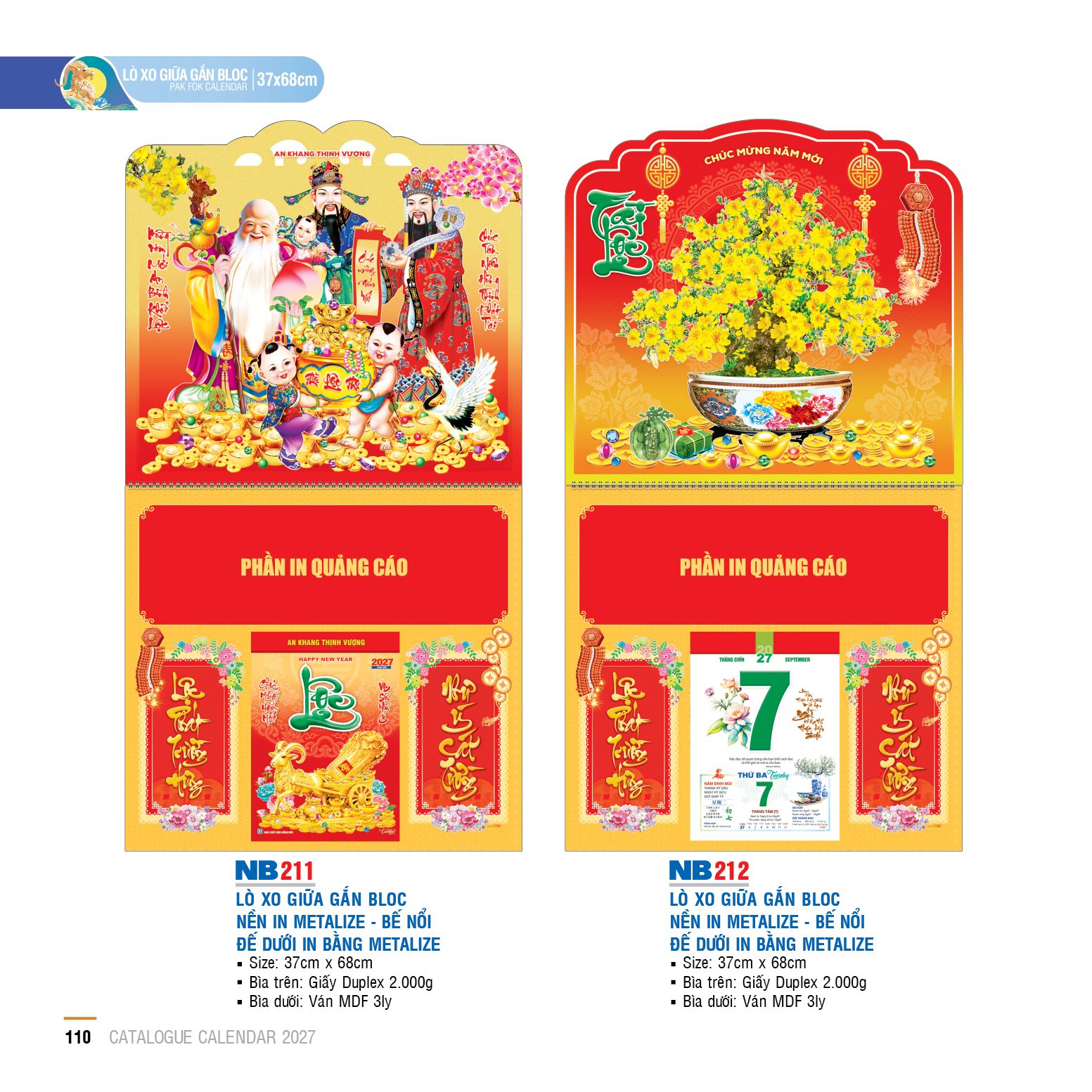 Bìa lịch lò xo giữa gắn bloc 2027 29 1 10