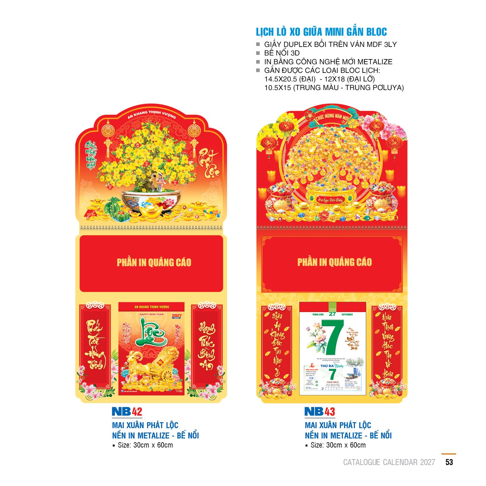 Lịch lò xo giữa mini gắn bloc 18 1 12