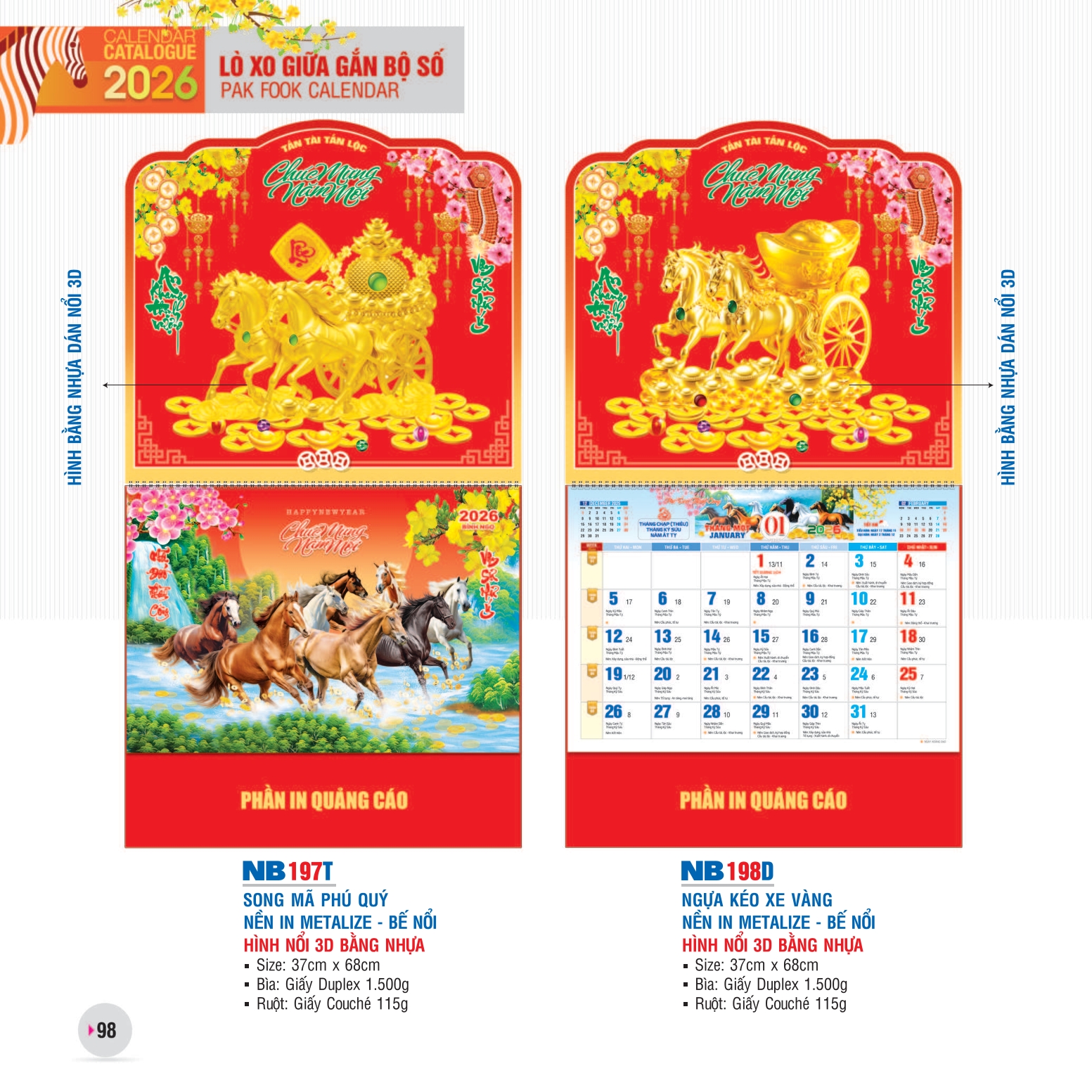 Hai ngựa vàng song hành, chở kho báu đầy tiền vàng. Biểu tượng phú quý song toàn, may mắn dồi dào.