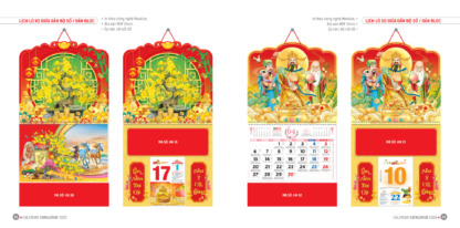 Thiết kế mang đậm giá trị truyền thống, với cây mai vàng tượng trưng cho phú quý, và hình tượng ba ông Phúc – Lộc – Thọ biểu trưng cho hạnh phúc, tài lộc, trường thọ. Mẫu lịch mang lại cảm giác an vui, thích hợp trưng bày tại phòng khách, sảnh công ty.