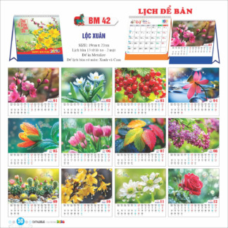 Lịch bàn 2026 chủ đề hoa xuân khoe sắc, biểu trưng cho tài lộc, thịnh vượng và khởi đầu tràn đầy sức sống.