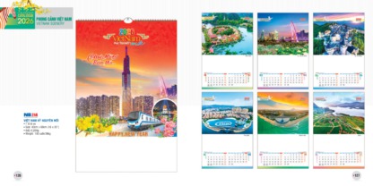Thiết kế lịch 7 tờ lò xo in phong cảnh Việt Nam tuyệt đẹp, gợi nhớ nét quê hương.