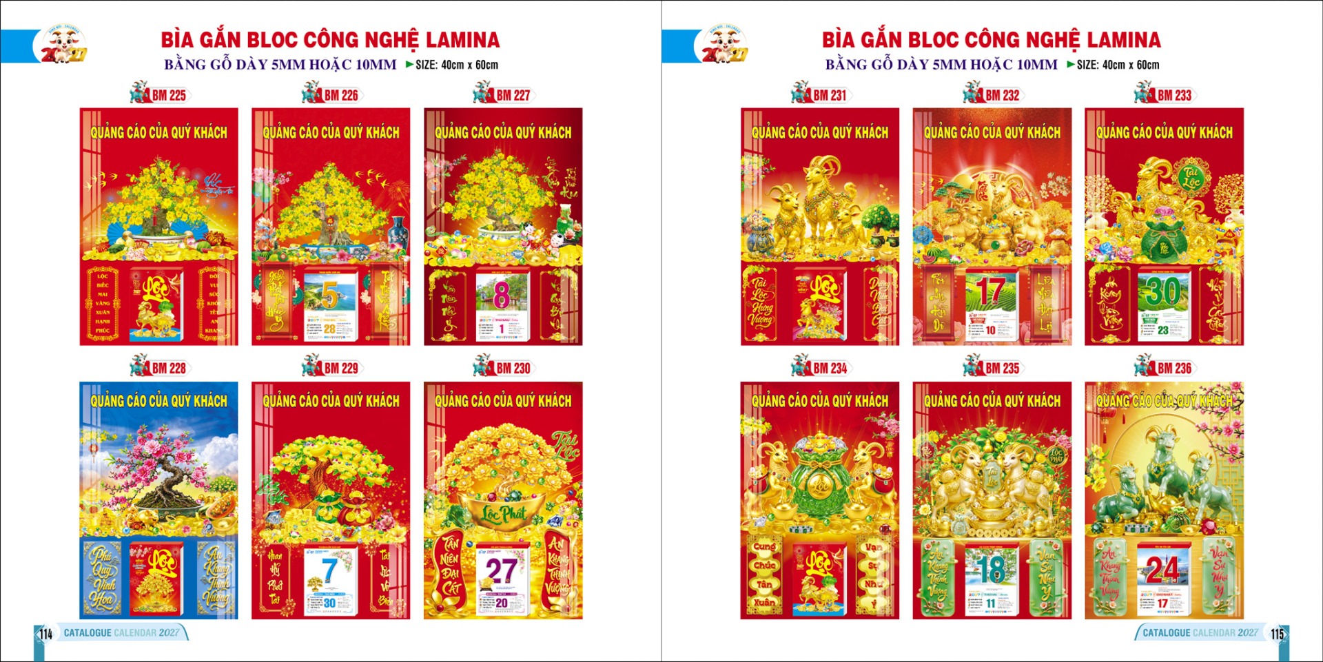 Bìa lịch Bloc 40x60cm cao cấp | Giấy bồi ván MDF 10 1 48