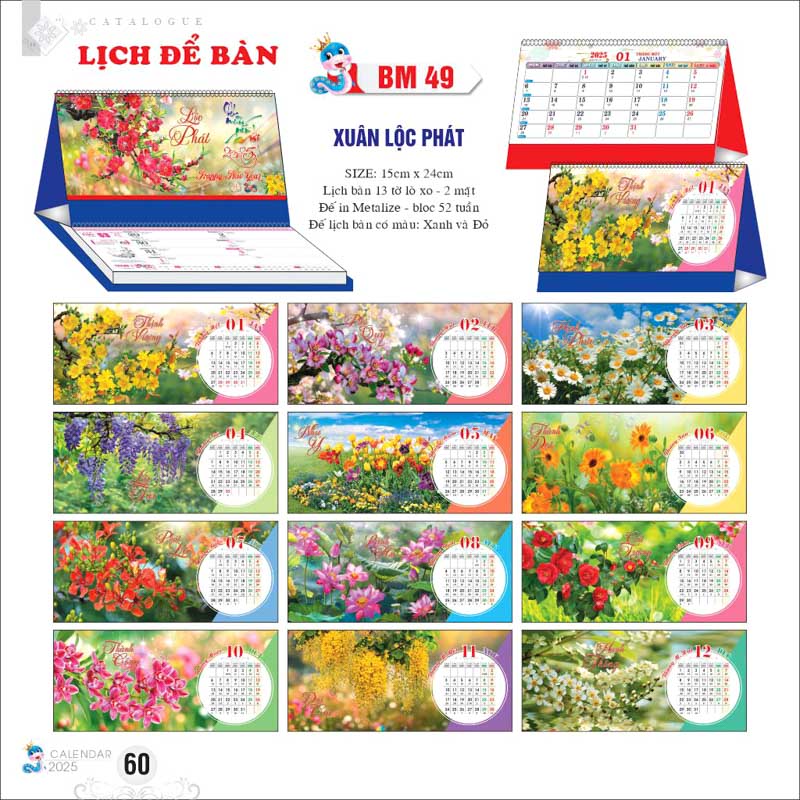 In lịch để bàn chữ M - Xuân Lộc Phát