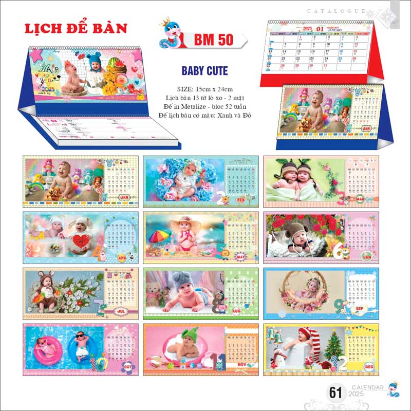 In lịch để bàn chữ M - Baby cute