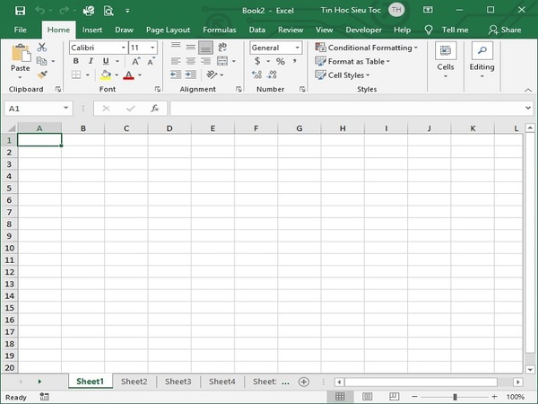 Tạo một bảng tính mới trên Excel