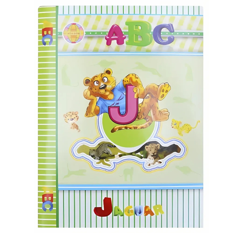Tập học sinh mẫu ABC, trang trí bìa chữ cái J với hình ảnh sư tử và khỉ ngộ nghĩnh, giúp bé làm quen với bảng chữ cái tiếng Anh ngay từ khi còn nhỏ.