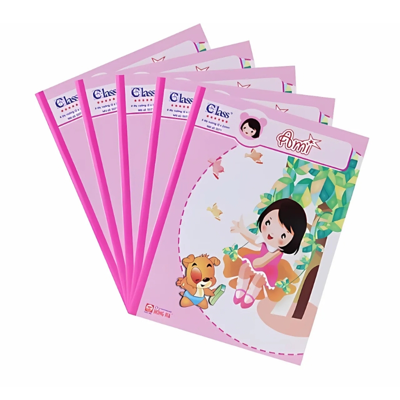 Vở học sinh dành cho bé gái, bìa màu hồng tươi sáng, thiết kế hình công chúa và gấu bông dễ thương, thích hợp cho học sinh tiểu học sử dụng hàng ngày.
