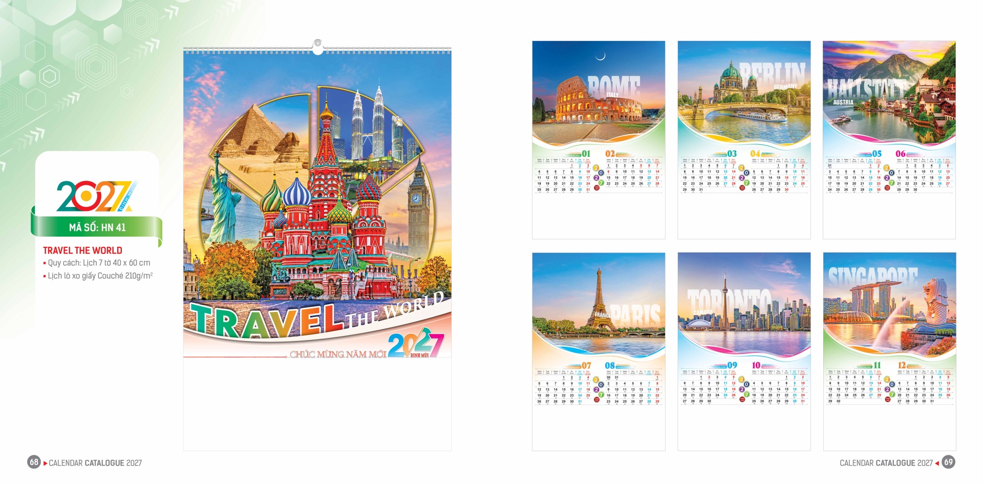 Lịch treo tường 7 tờ lò xo 20 catalogue 68 69