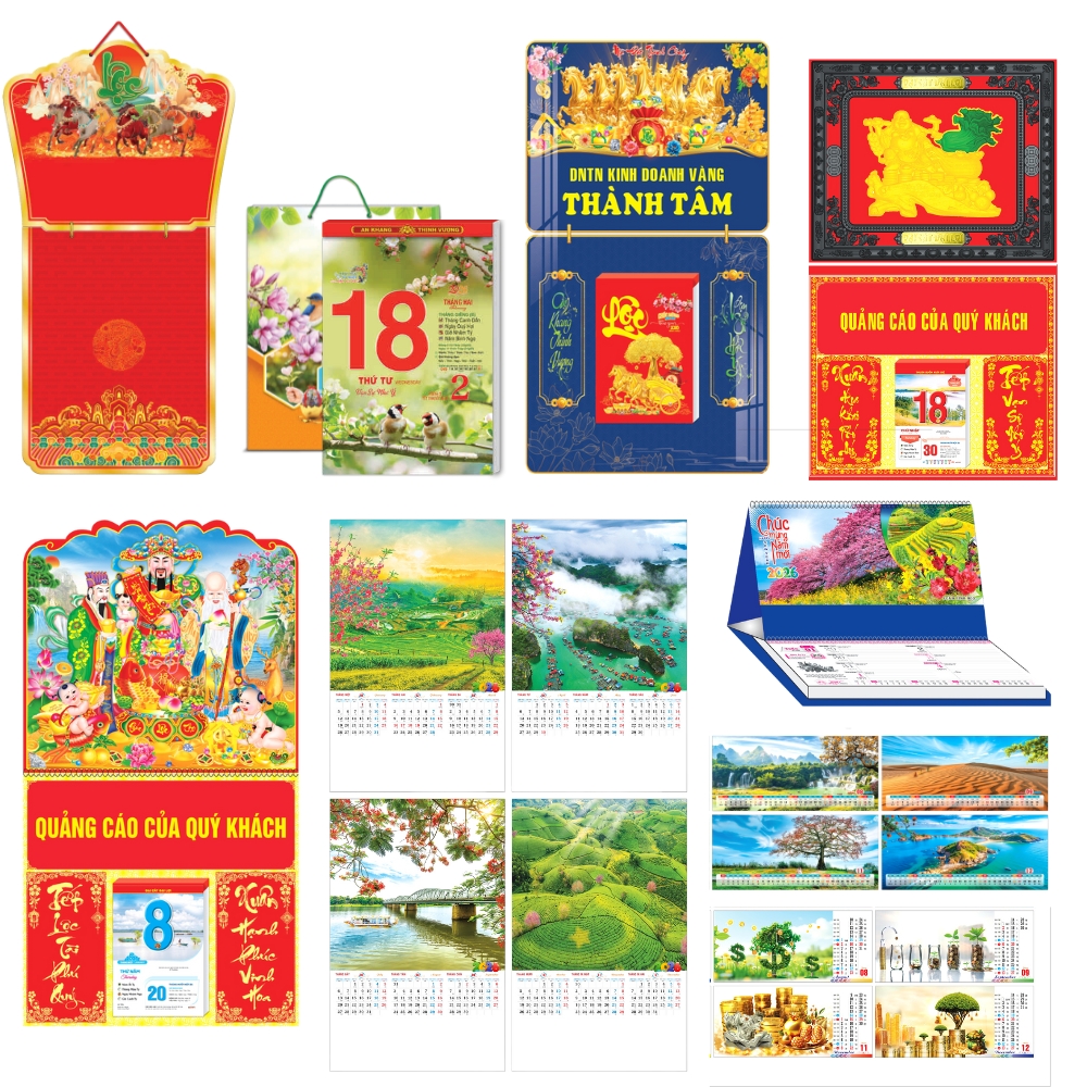 Cơ sở in lịch Tết uy tín tại TPHCM. Cung cấp dịch vụ thiết kế & in lịch Tết trọn gói, đa dạng mẫu mã, giá cạnh tranh. In nhanh, giao hàng tận nơi. 