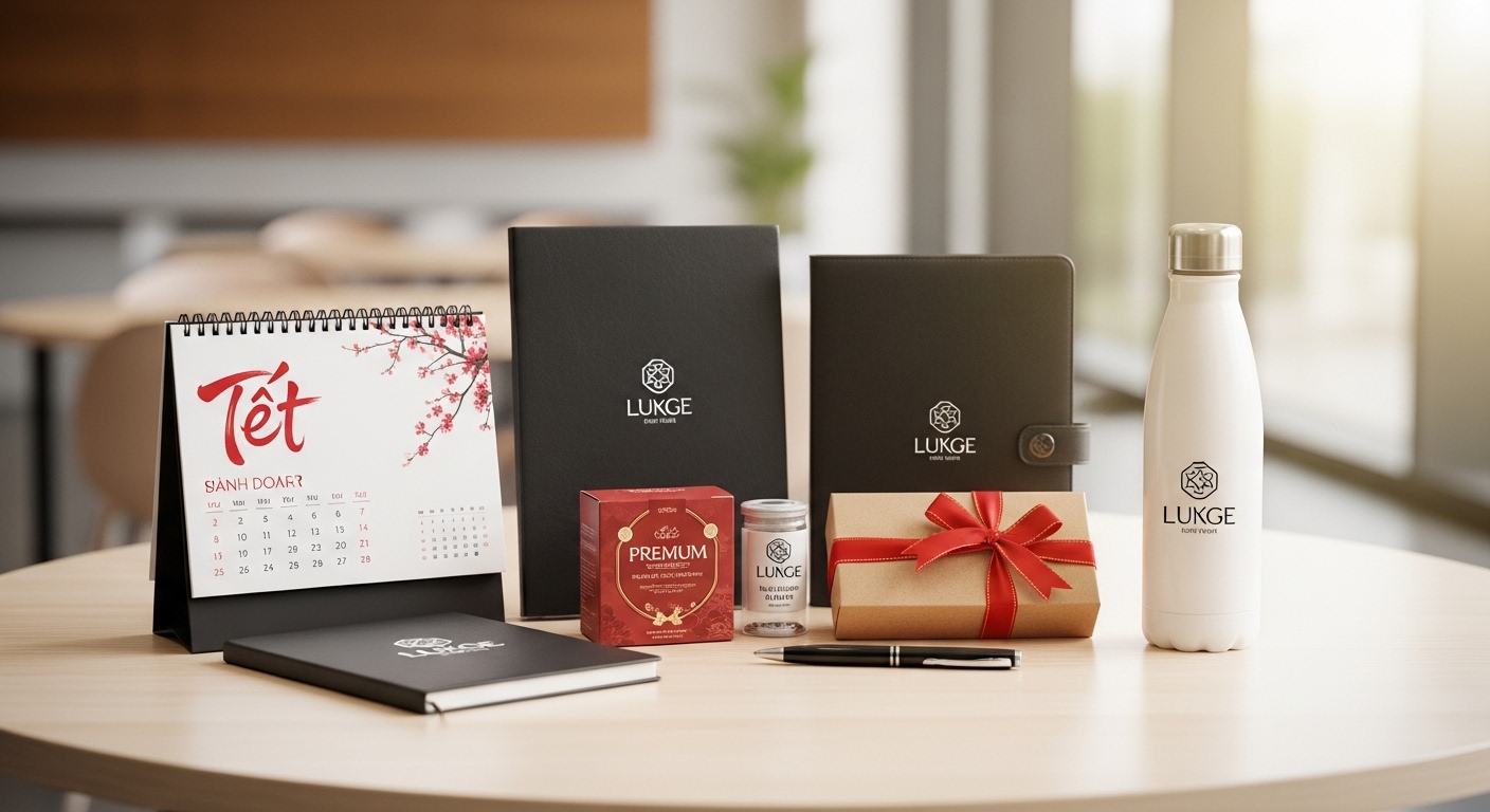 Lịch bàn Tết kèm quà tặng thương hiệu và bình giữ nhiệt - in lịch tết 2026 tại Hồ Chí Minh