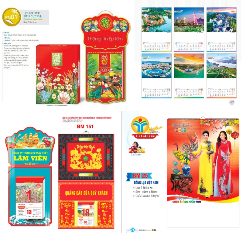 Dịch vụ in lịch tết treo tường 2026 đẹp, mẫu mới nhất đa dạng chủ đề. Thiết kế độc quyền, in lịch lò xo, nẹp thiếc giá rẻ tận xưởng, chất lượng sắc nét.