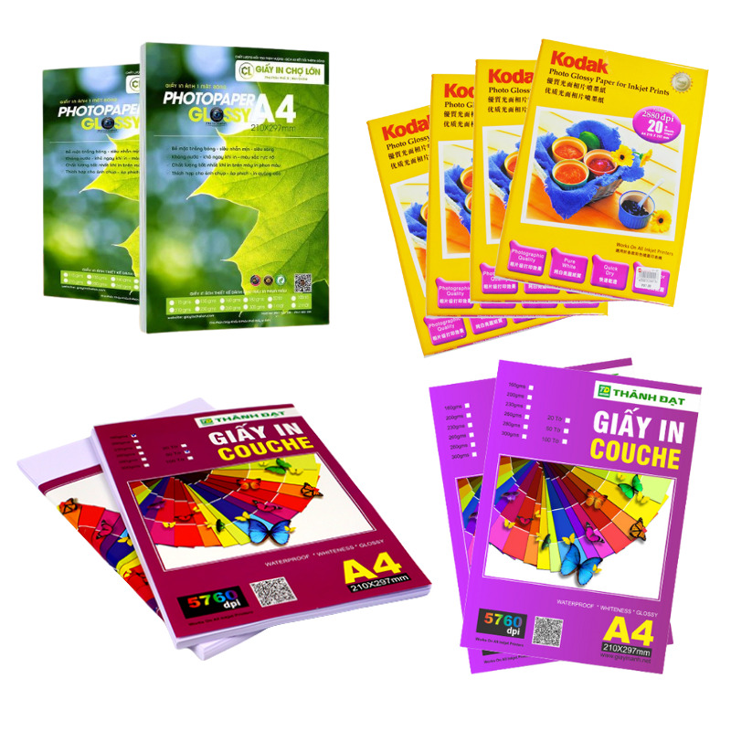 Giấy in ảnh A4 bóng đẹp, chuẩn màu, bề mặt láng mịn chuyên nghiệp dành cho Studio. Tương thích mọi máy in phun, kháng nước tốt, giá ưu đãi nhất hôm nay!