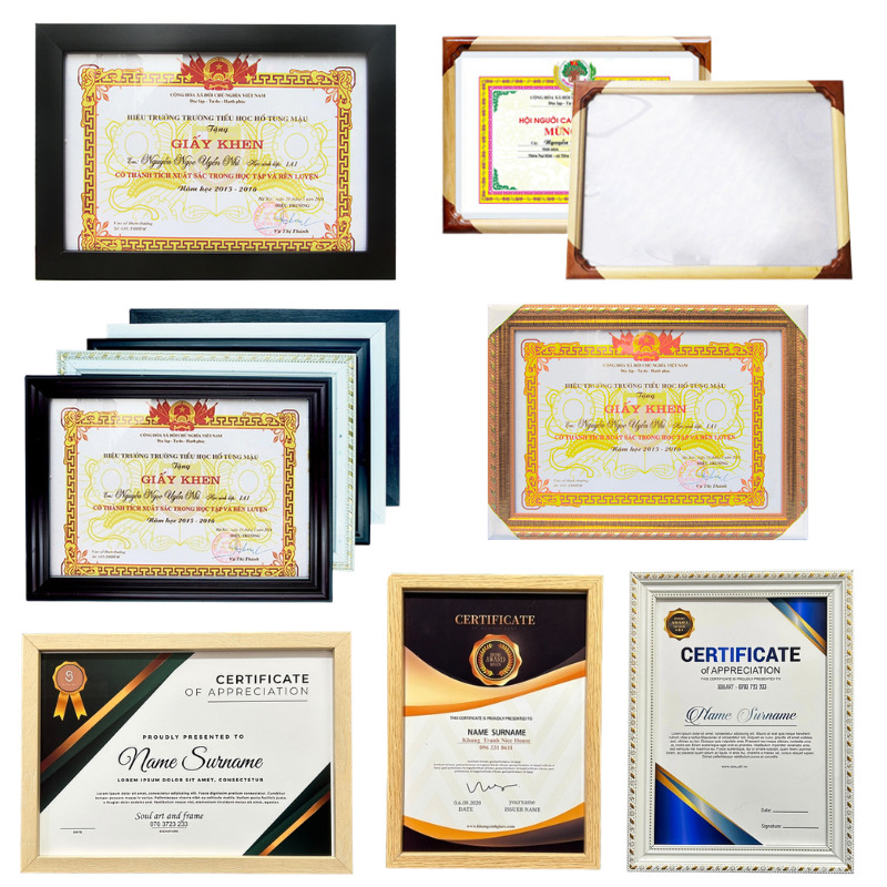 Chuyên cung cấp khung bằng khen A4 giá sỉ sẵn kho số lượng lớn. Đa dạng mẫu mã, viền composite bền đẹp, giá tận xưởng. Liên hệ 0937 191 311 nhận báo giá ngay!