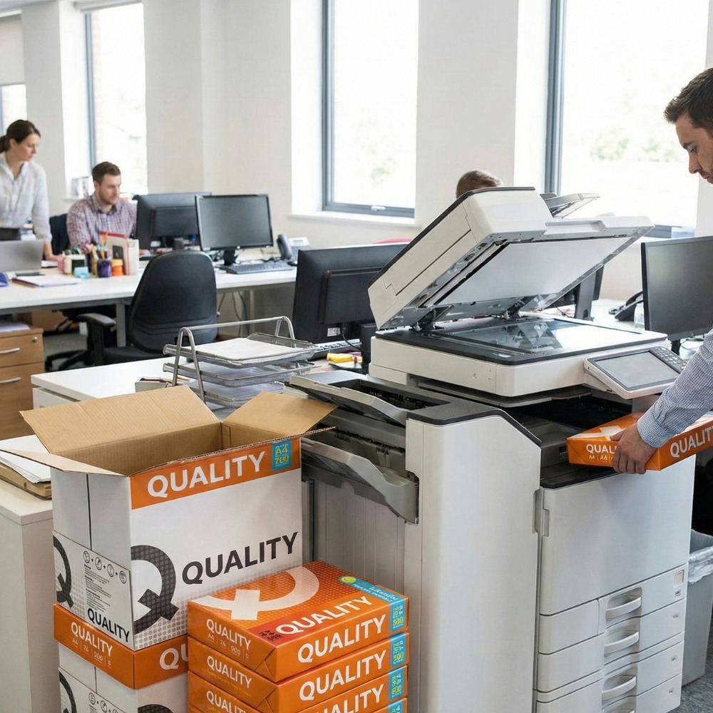 Giấy A4 trắng sáng, bề mặt mịn, hạn chế kẹt giấy và lem mực khi sử dụng máy in.