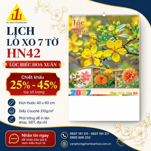 Bìa lịch bloc 2027 cao cấp 11 lich lo xo hn42